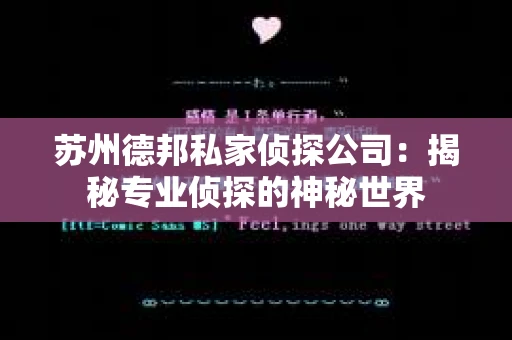 苏州德邦私家侦探公司:揭秘专业侦探的神秘世界 苏州德邦私家侦探公司:揭秘专业侦探的神秘世界
